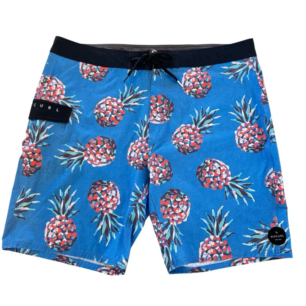 Rip Curl Men’s 38 Caicos Boardshort Blue Pinapple Swim Trunks Pocket 8.5” Inseam